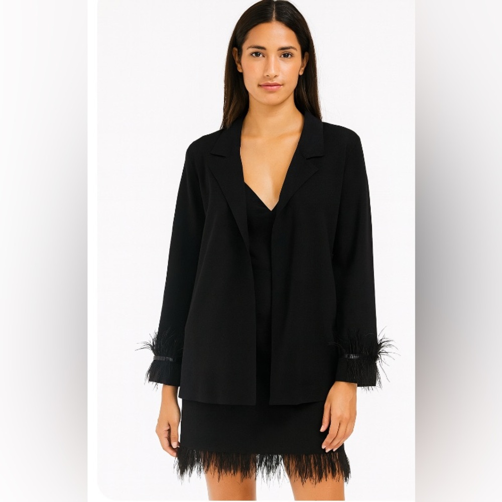 MILANO Black Feather Trim cardigan  and Skirt Set size medium